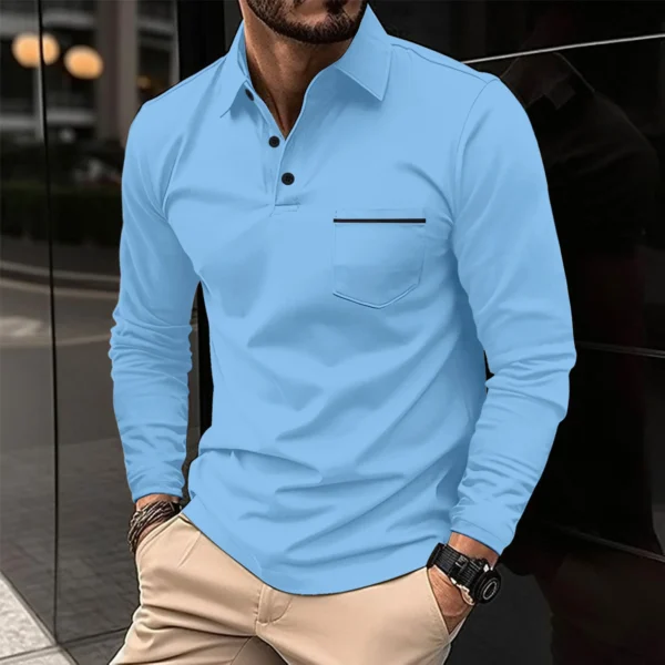 Europe and the United States men's spring and autumn new fitness POLO shirt casual long sleeve slim golf shirt - Image 2