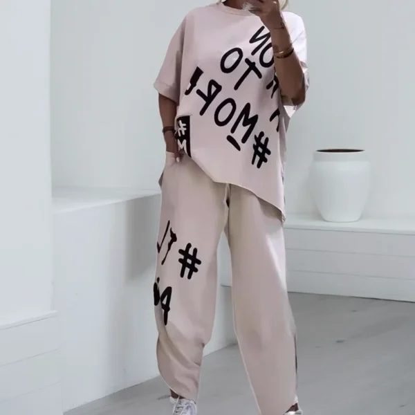 Comfortable Women Outfit Two-piece Suit Summer New Fashion Women's Print O-neck Short Sleeve T-shirt Waist Ties Harem Pants Set - Image 4