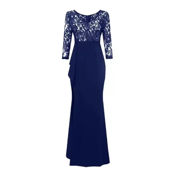Classic Women's Gowns Vintage V-neck Floral Lace Cut-out Half Sleeve Zipper Waist-closing Asymmetrical High Side Slit Long Dress - Image 5