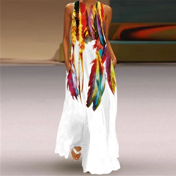 Fashion V-Neck Printed Sleeveless Women Maxi Dress Summer Casual Loose Straight Beach Long Dresses Ladies Sundress Lady Vestidos - Image 2