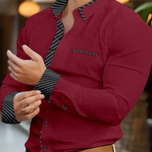 Autumn and winter new men's bottom shirt striped splicing leisure business long sleeve top
