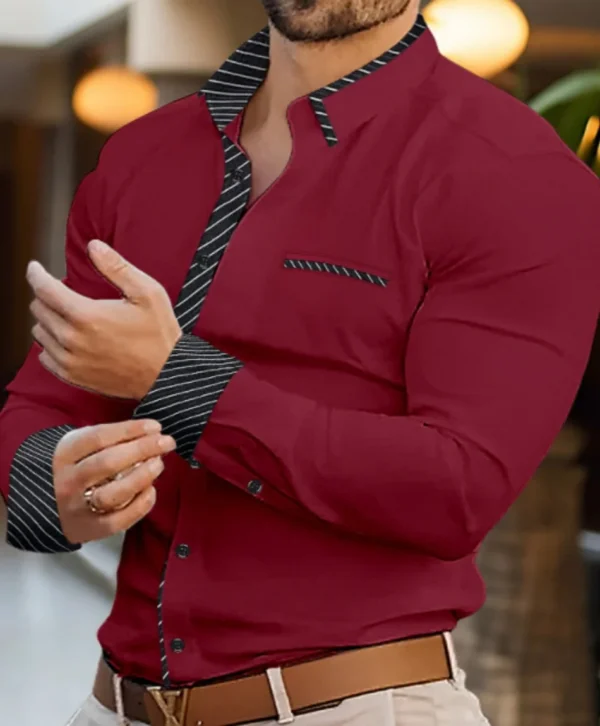 Autumn and winter new men's bottom shirt striped splicing leisure business long sleeve top