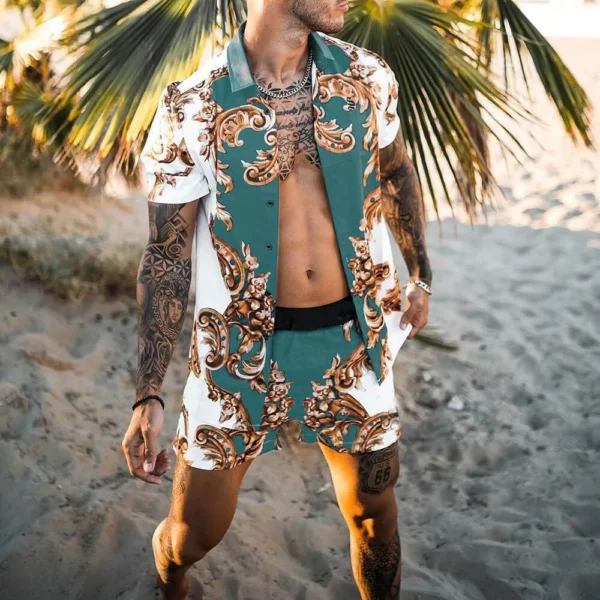 Amazon men's new summer beach loose comfortable shirt casual shorts set