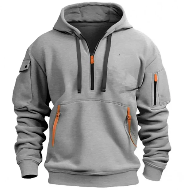 Autumn and winter hot new fashion plus velvet hoodie arm zipper pocket casual sports high quality men's pullover top - Image 3