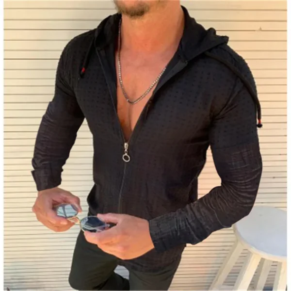 Men's long sleeve hoodie cotton polyester check sun-protective clothing sports persona insl outdoor beach fashion men's wear - Image 4