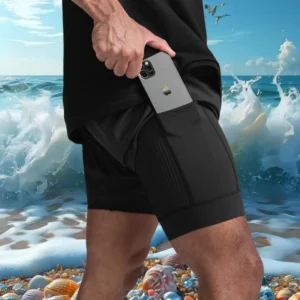 Spring new men's sports casual shorts double fake two marathon basketball fitness sweat fast dry shorts