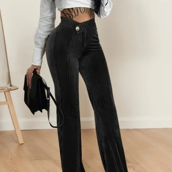 Office Lady Commute Fashion Versatile Thin And Tall Temperament Slightly Zipper Fly V-low Waist Long Wide-leg Pants For Women - Image 4