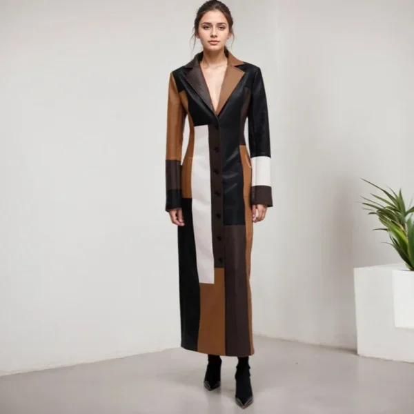 Office Lady Commute Coats Intellectual Wind Single Button Turn-down Collar Patchwork Long Sleeve Slim Long Trench For Women - Image 2