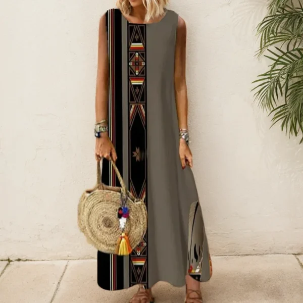 Elegant Printed O-Neck Sleeveless Women Dress Fashion Summer Loose Casual Beach Long Dresses Ladies Boho Maxi Dress Vestidos - Image 4