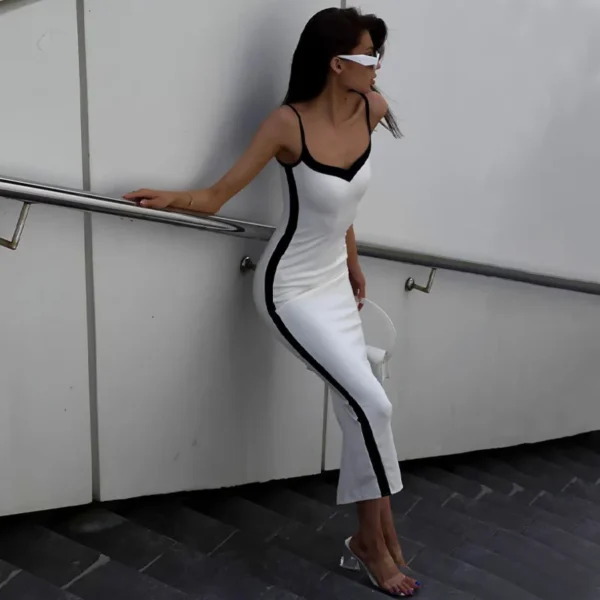 Women's Dress Elegant Sexy Bodycon Slim Black Splice Contrast Sling Back Split Pencil Dresses Fashion Party Evening Dress Female - Image 3