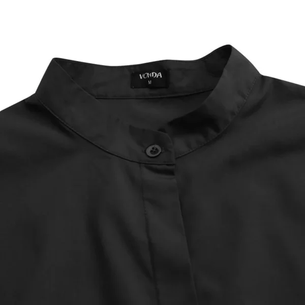 Temperament Office Solid Color Lapel Women Shirt Fashion Flare Long Sleeve Turn Down Collar V-Neck Single Breasted Elegant Shirt - Image 5
