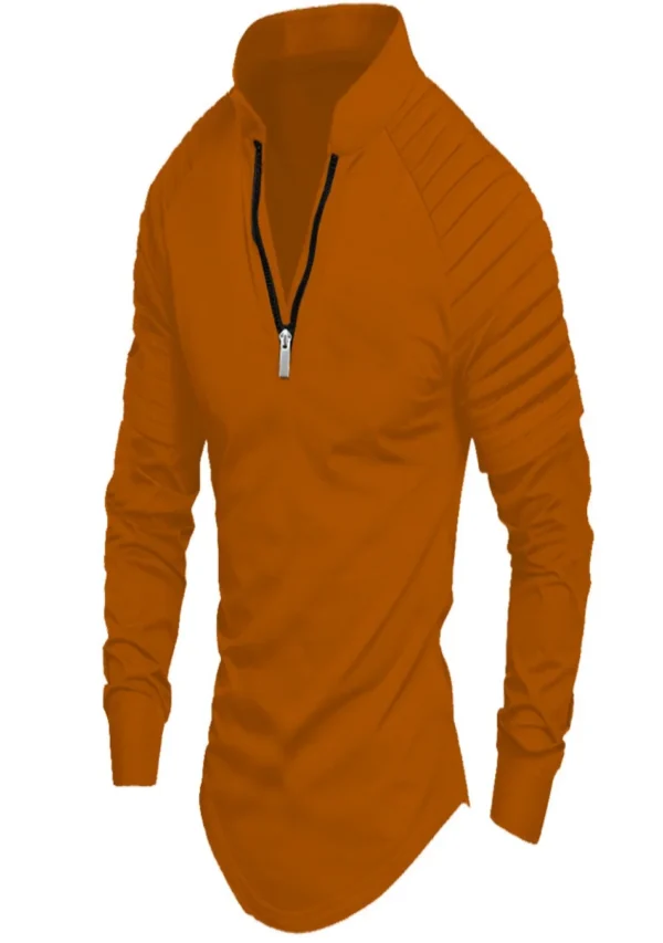 Europe and the United States cross-border 2024 autumn muscular men's POLO shirt zipper long-sleeved men's sports polo shirt - Image 2