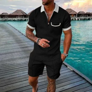 2025 Independent station summer new men's fashion casual suit 3D digital print zipper short sleeve beach men's shorts