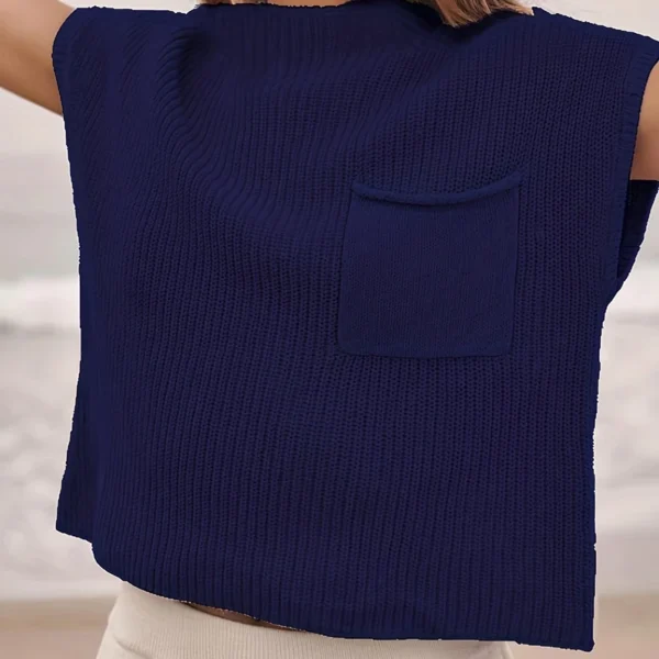 American Retro Women's Knitted Sweater Fashion Trendy Minimalist Solid Color High Round Neck Sweater Sleeveless Knitted Tops - Image 4