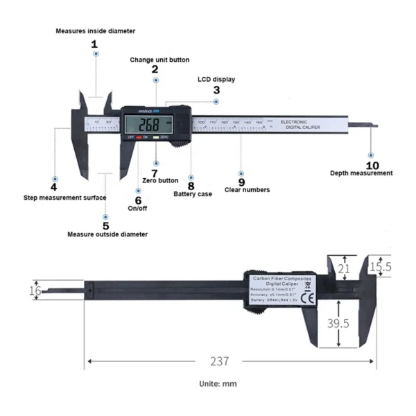 0-150mm Stainless Steel/Plastic Vernier Caliper LCD Digital Caliper 6 inch Instrument Depth Measuring Tools by PROSTORMER - Image 2