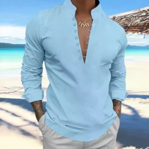 Autumn Aen Retro Cotton Hemp Casual Street men Stand collar Long sleeve shirt new Loose Fast dry
