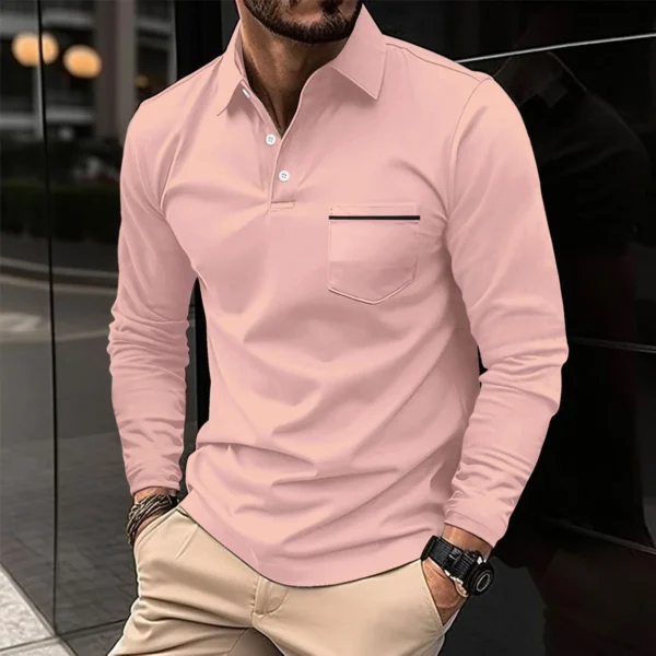 Europe and the United States tide Wolf State solid color POLO shirt 2024 spring and autumn men's new casual long-sleeved sports - Image 2