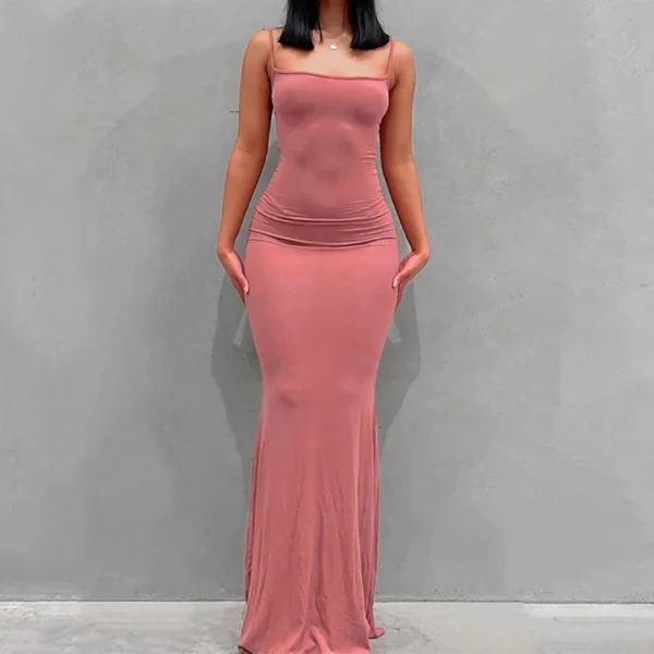 Sexy Hot Girl Suspender Dress Y2k Sleeveless Solid Color Skinny Vestidos Fashion Square Collar Spaghetti Strap Backless Dresses - Image 4