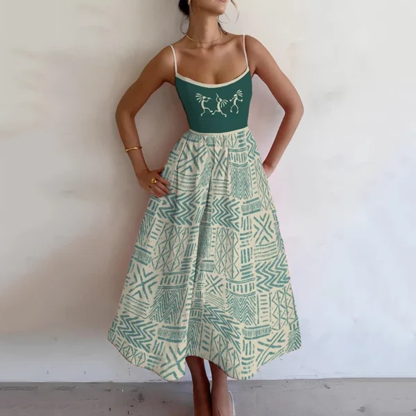 Bohemia Print Sling Long Dresses Y2K High Street Low Collar Sleeveless Spaghetti Strap Beach Casual A-Line Dresses For Women - Image 5