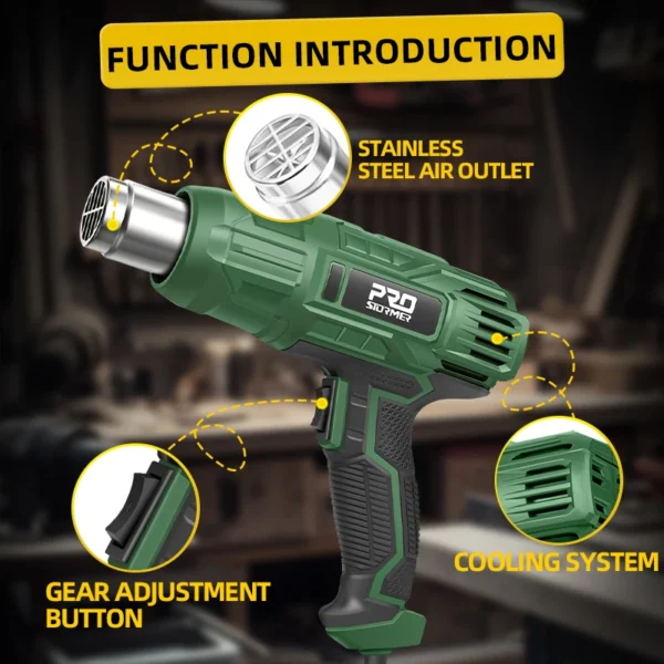 230V Heat Gun 2000W Industrial-Grade Electric Hot Air Gun with Adjustable 2-Speed Temperature and 4 Nozzle Attachments - Image 6