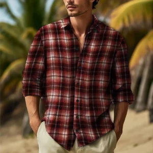 2024 Spring and autumn new retro loose cotton blended checkered cardigan Europe and America men's casual lapel long sleeve