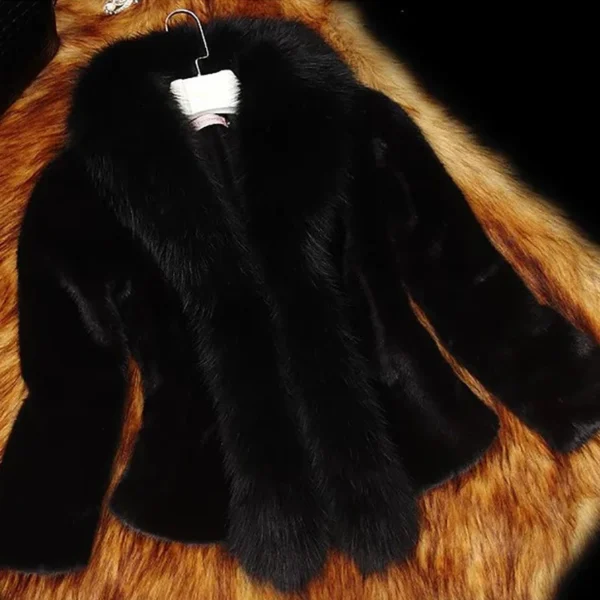 Elegant Faux Fur Coats For Women Fashion Solid Color Fur Collar V Neck Long Sleeves Hang Buckle Slim Thick Warm Jackets Coat - Image 2