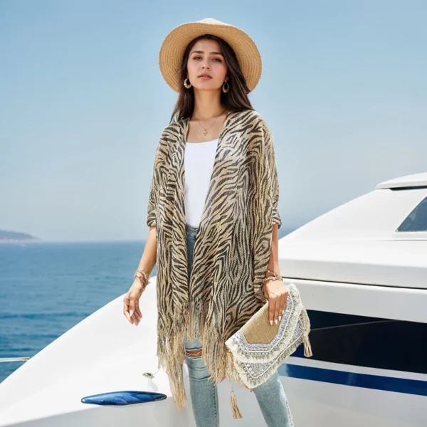 American Retro Streets Sun Protection Shawl For Women Summer Hollow Out Cardigan Holiday Bikini Blouse Breathable Beach Cape - Image 6