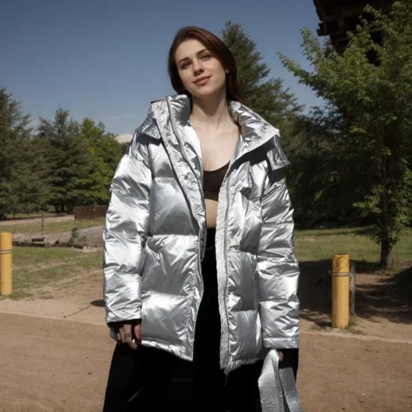 Warm Sparkling Lace Up Hooded Coat Loose With Belt Long Sleeve Single Row Multi Buttons Short Coat Sports Outdoor Bread Clothing - Image 2
