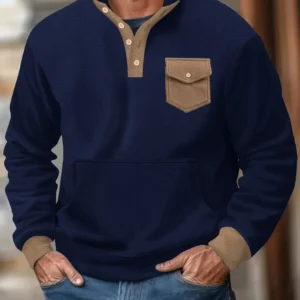 Winter new cross-border men's long staple cotton stand collar half button long sleeve tactical pocket pullover sports Polo shirt