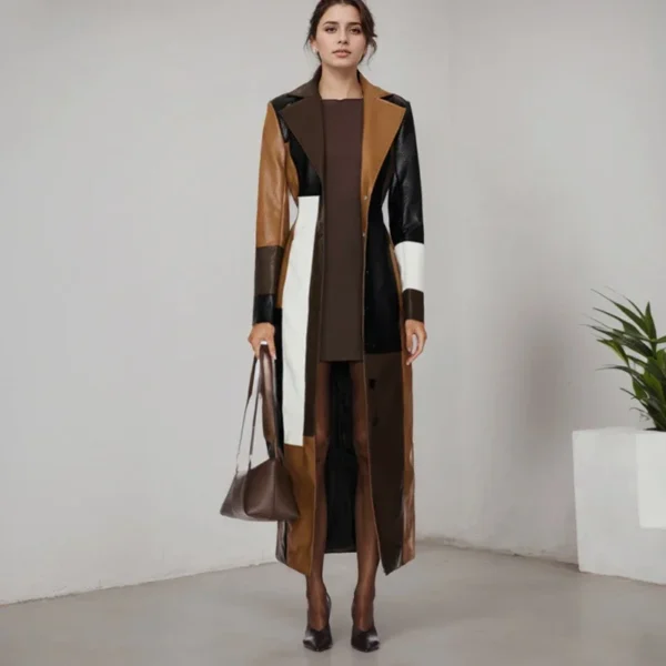 Office Lady Commute Coats Intellectual Wind Single Button Turn-down Collar Patchwork Long Sleeve Slim Long Trench For Women - Image 3