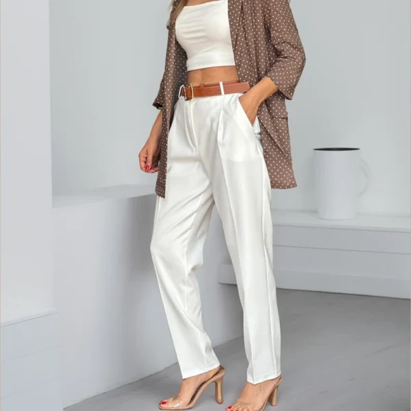 Solid Two Piece Set For Women Sexy V Neck Sleeveless Spliced Ruffles Short Top High Waist Straight Pant Sets Fashion Street Suit - Image 3