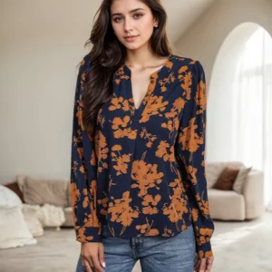 Fashion Streetwear Long Sleeved For Women American Retro Floral Printed V-neck Long Sleeved Blouses Elegant Pullovers Shirts