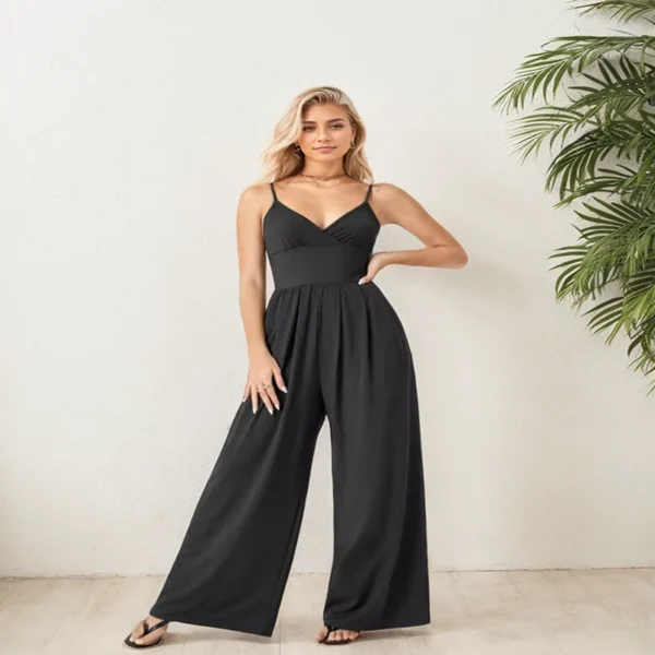Jumpsuit For Women 2024 Elegant Office Solid Color Sleeveless Sling Tube Top Higt Waist Ruched Rompers Fashion Casual Loose - Image 3