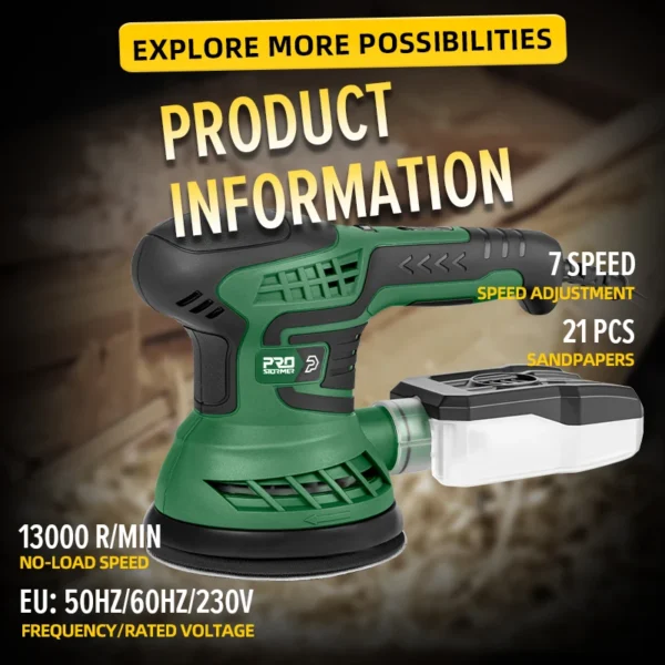 400W Electric Sander Machine with 7-Speed Transmission 125mm Sanding Pad Dust Collector And 21pcs Sandpapers Set by PROSTORMER - Image 3