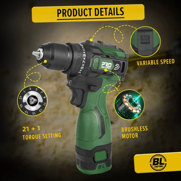 17V Brushless Electric Drill 55NM Cordless Driller Mini Screwdriver Li-ion Battery 5pcs Bit Power Drill By PROSTORMER - Image 5