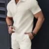 2025 Europe and the United States fashion casual high-quality men's short-sleeved shirt shorts sports beach two-piece set