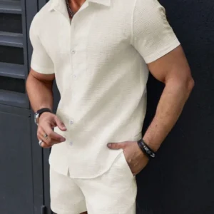 2025 Europe and the United States fashion casual high-quality men's short-sleeved shirt shorts sports beach two-piece set