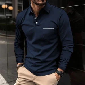 Europe and the United States tide Wolf State solid color POLO shirt 2024 spring and autumn men's new casual long-sleeved sports
