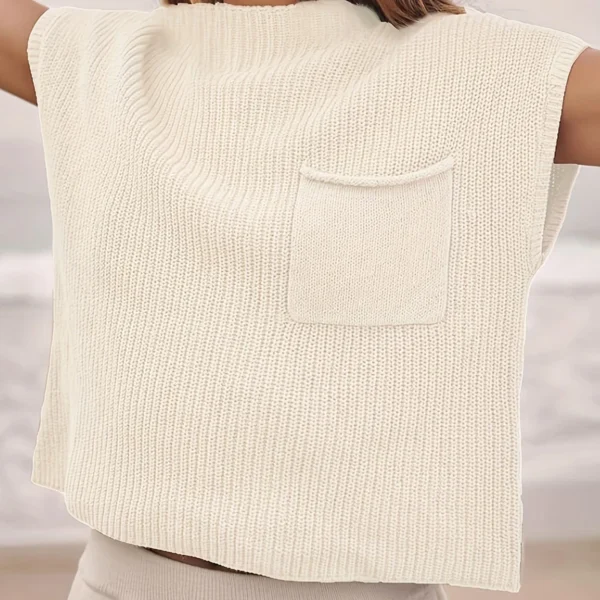 American Retro Women's Knitted Sweater Fashion Trendy Minimalist Solid Color High Round Neck Sweater Sleeveless Knitted Tops - Image 6