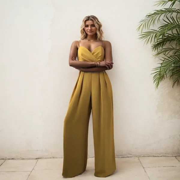 sexy Breast wrap sling women jumpsuit fashion elegant Suspender sleeveless solid party rompers High Waist Wide Leg Jumpsuits - Image 2