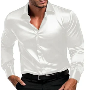 Europe and the United States Autumn new High quality Imitation silk Fashion Business casual men's Long sleeve shirt