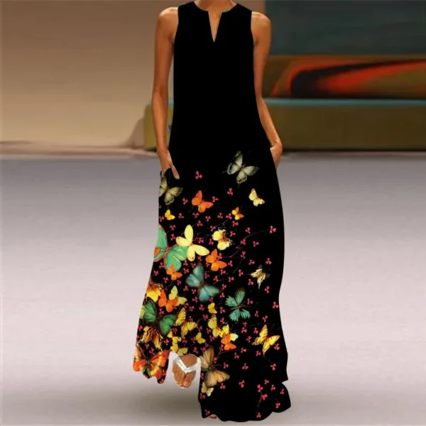 Fashion V-Neck Printed Sleeveless Women Maxi Dress Summer Casual Loose Straight Beach Long Dresses Ladies Sundress Lady Vestidos - Image 4