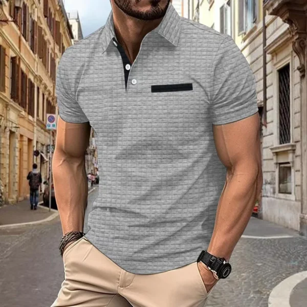 Back street men muscle Brother fitness senior sense summer POLO shirt new jacquard plaid golf men's jersey marathon - Image 3