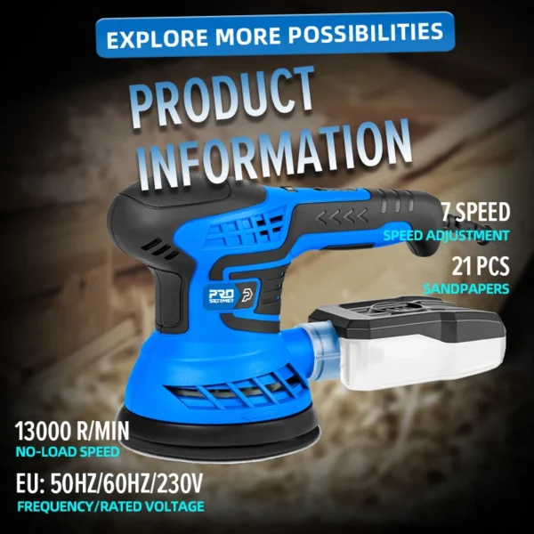 400W Random Orbital Electric Sander Machine 7-Speed Transmission With 21Pcs 125mm Sandpapers Dust by PROSTORMER - Image 3