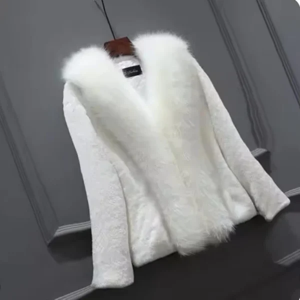 Elegant Faux Fur Coats For Women Fashion Solid Color Fur Collar V Neck Long Sleeves Hang Buckle Slim Thick Warm Jackets Coat - Image 4