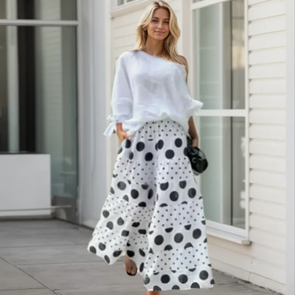 Casual Party Suit Female Summer Loose Polka Dot Printed Women Suits Fashion Slant Neck One Shoulder Bow Cuff Top Pants Sets - Image 3