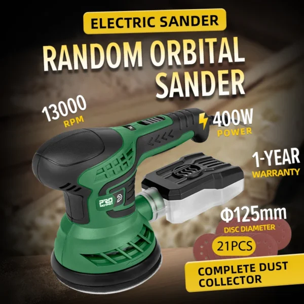 400W Electric Sander Machine with 7-Speed Transmission 125mm Sanding Pad Dust Collector And 21pcs Sandpapers Set by PROSTORMER - Image 2