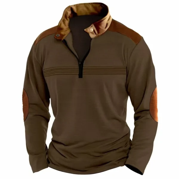Europe and the United States new muscular men running sports leisure splicing POLO shirt zipper long sleeve sports polo shirt - Image 5