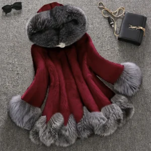 Autumn Winter Fur Women's Jacket Coat High Street Solid Color Imitation Fur Splicing Long Sleeve Belt One Button Hooded Jacket