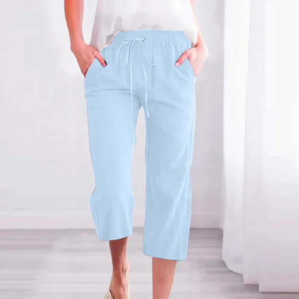 Streetwear Calf-Length Pants Korean Simple Classic Solid Color Drawstring Strap Elastic High Waisted Wide Leg Cropped Trousers - Image 2